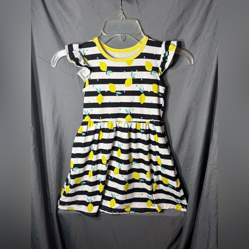 Girls' Yellow Lemon Stripe Ruffle Sleeve Dress EPC